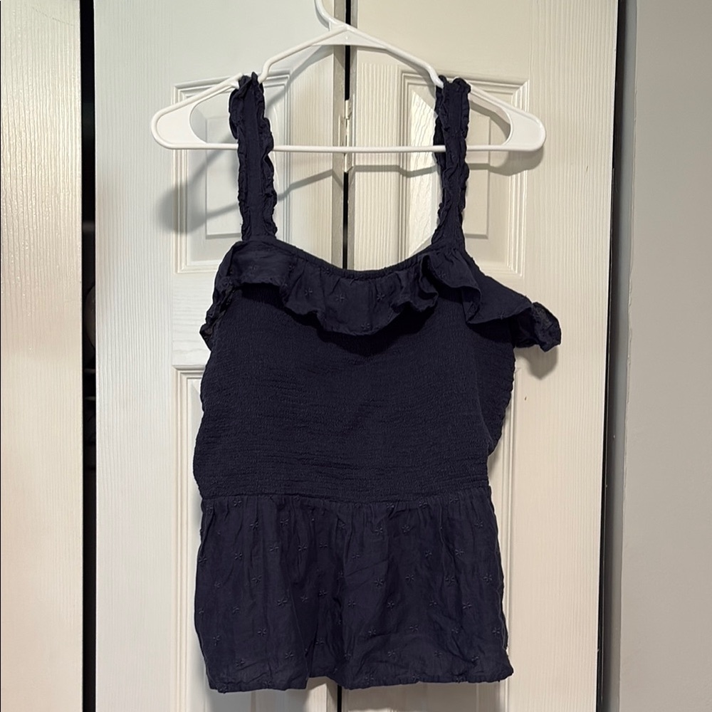 Old Navy Navy Blue Ruffle Tank Top